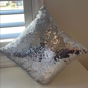 Silver & White Sequin Throw Pillow